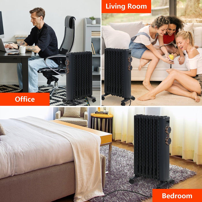 1500W Oil Filled Radiator Heater with 3 Heating Modes Portable Electric Space Heater, Matte Black