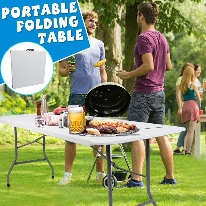 6ft Portable Folding Plastic Table for 6-8 Picnic Dining Table 71" with Carry Handle, White