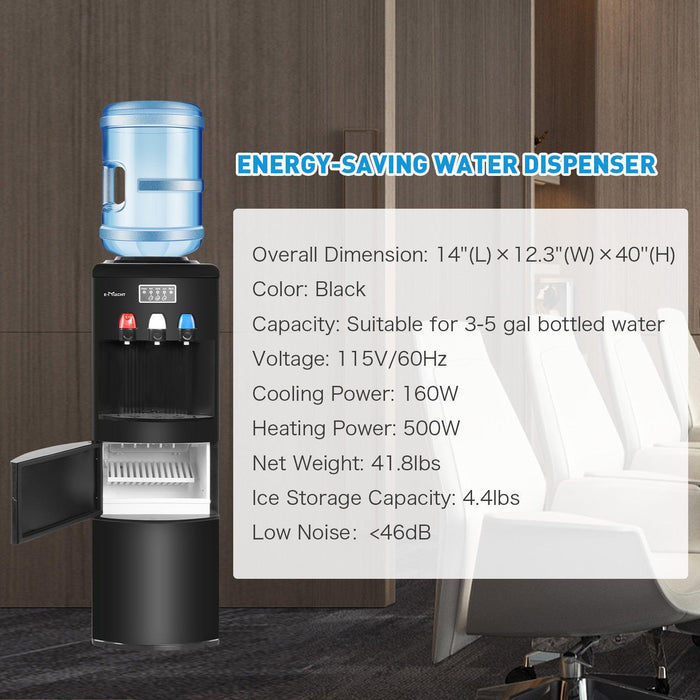 2 in 1 Water Cooler Dispenser for 3-5 Gallon Bottle with Scoop, Ice Maker, Child Safety Lock, Black