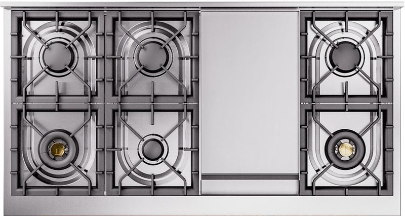 ILVE Nostalgie II 48" Dual Fuel Natural Gas Range in RAL Custom Color with Brass Trim, UP48FNMPRAG