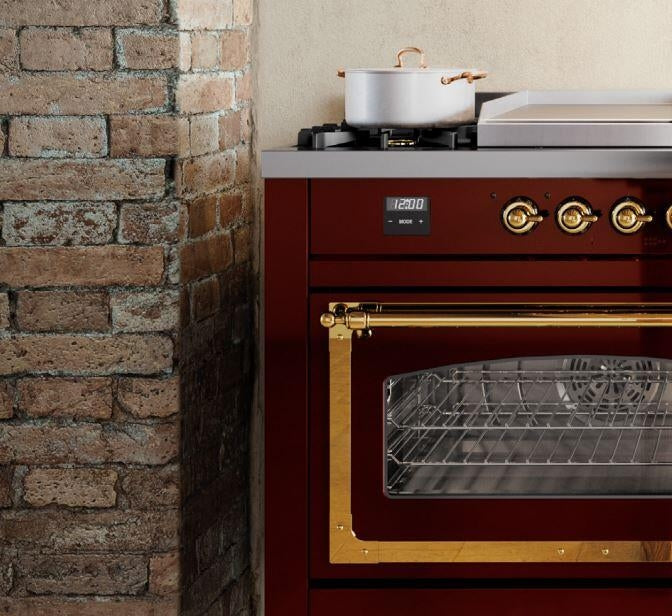 ILVE Nostalgie II 48" Dual Fuel Propane Gas Range in Emerald Green with Bronze Trim, UP48FNMPEGBLP