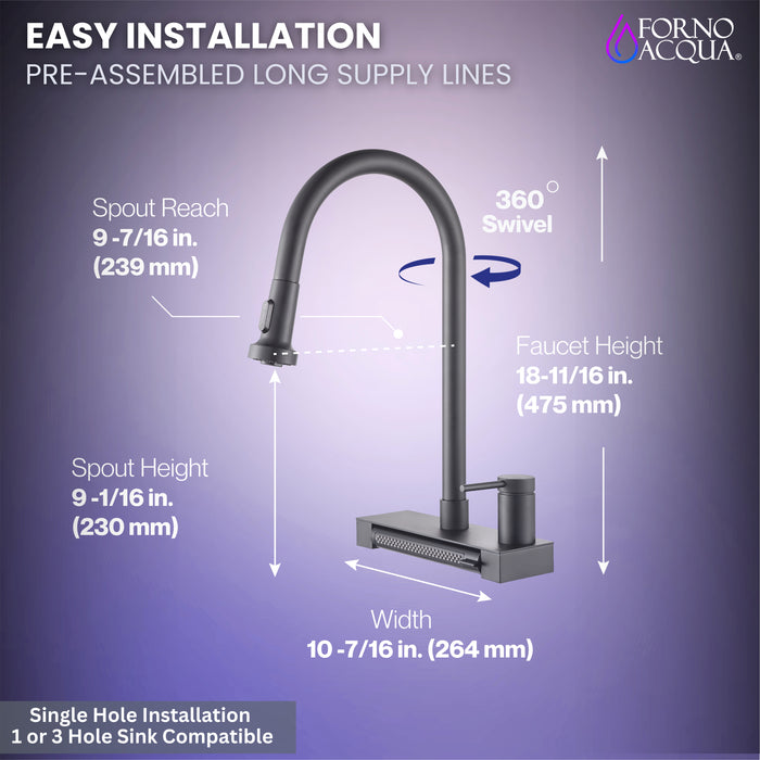 FORNO ACQUA 4 Function Waterfall  Pull-Down Kitchen Faucet Black