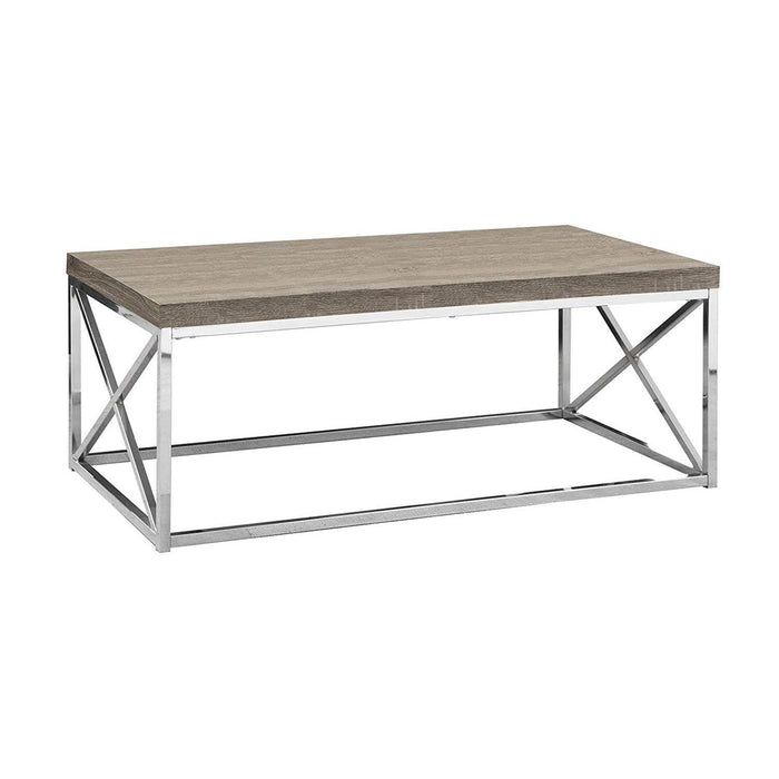 Monarch Dark Taupe Wood-Look Finish Chrome Metal Contemporary Style Coffee Table