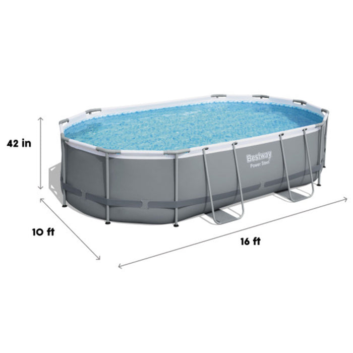 Bestway Power Steel 16' x 10' x 42" Rectangular Above Ground Swimming Pool Set