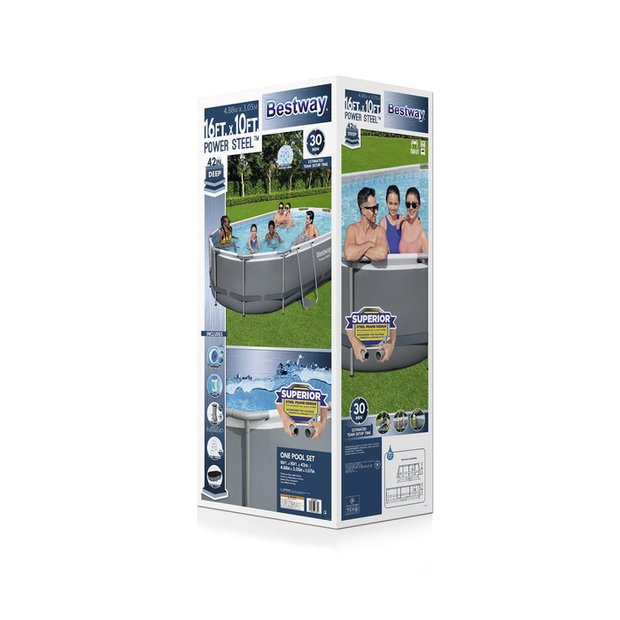 Bestway Power Steel 16' x 10' x 42" Rectangular Above Ground Swimming Pool Set