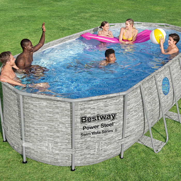 Bestway Power Steel Swim Vista 18' x 9' x 48" Above Ground Swimming Pool Set