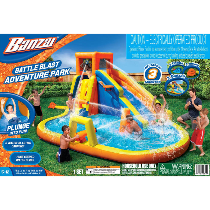 Banzai Inflatable Battle Blast Adventure Activity Water Park & 3 Water Cannons