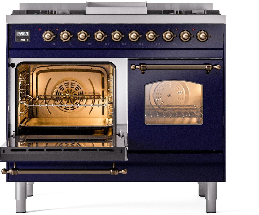 ILVE Nostalgie II 40" Dual Fuel Propane Gas Range in Blue with Bronze Trim, UPD40FNMPMBBLP