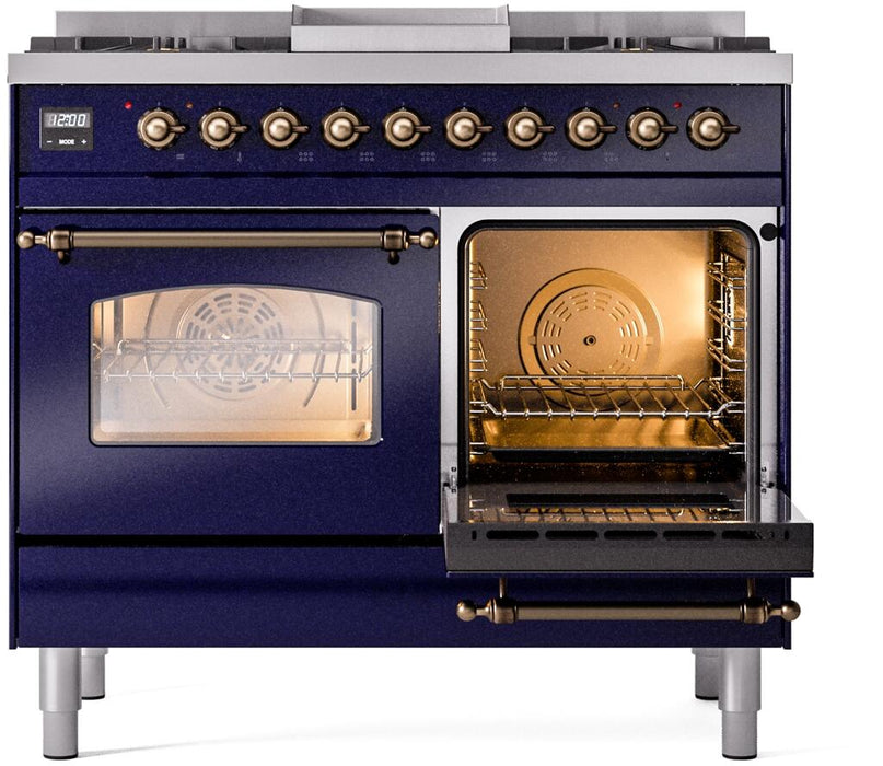 ILVE Nostalgie II 40" Dual Fuel Propane Gas Range in Blue with Bronze Trim, UPD40FNMPMBBLP