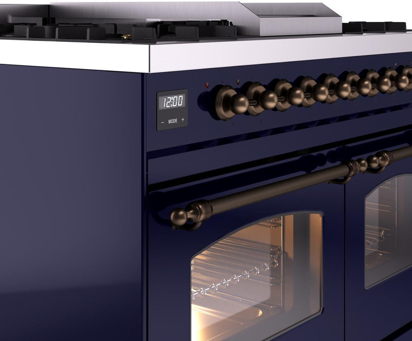 ILVE Nostalgie II 40" Dual Fuel Propane Gas Range in Blue with Bronze Trim, UPD40FNMPMBBLP