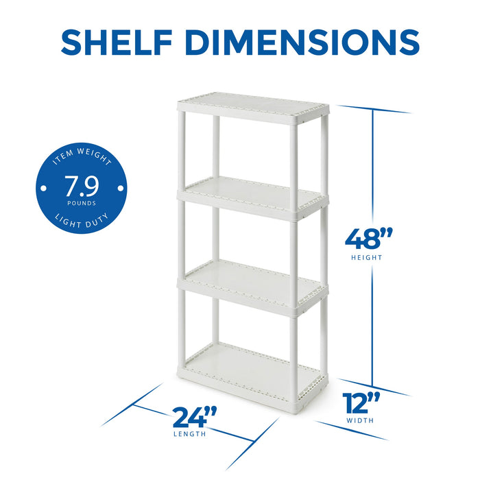 Gracious Living 4 Shelf Fixed Height Light Duty Storage Unit, White (4 Pack)