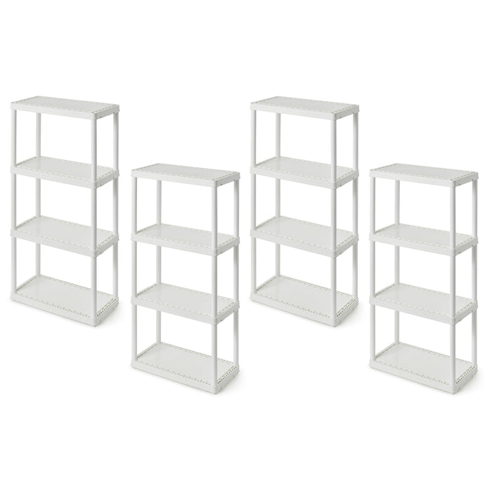 Gracious Living 4 Shelf Fixed Height Light Duty Storage Unit, White (4 Pack)