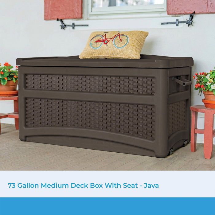 Suncast DBW7500 73 Gallon Outdoor Patio Storage Chest with Handles & Seat, Java