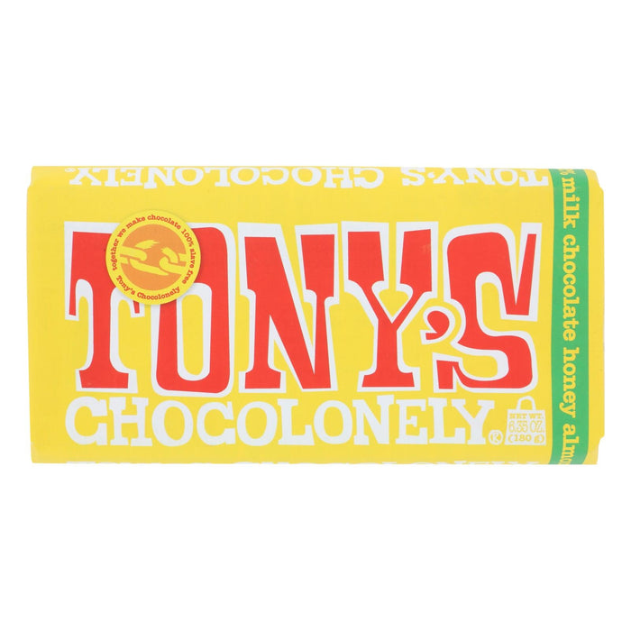 Tony's Chocolonely Honey Almond Nougat Chocolate Bar, 6.35 oz, Case of 15