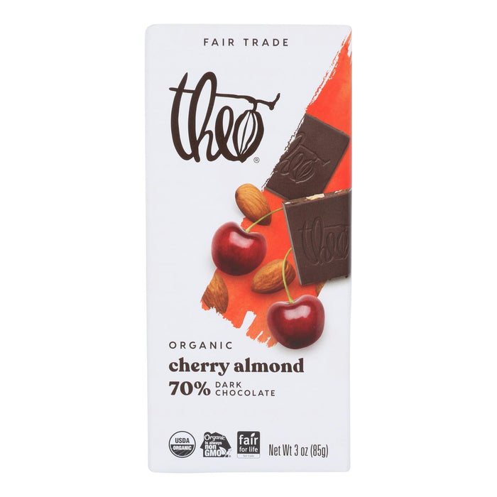 Theo Organic Dark Chocolate Bar - Cherry & Almond 3 Oz, 12 Pack