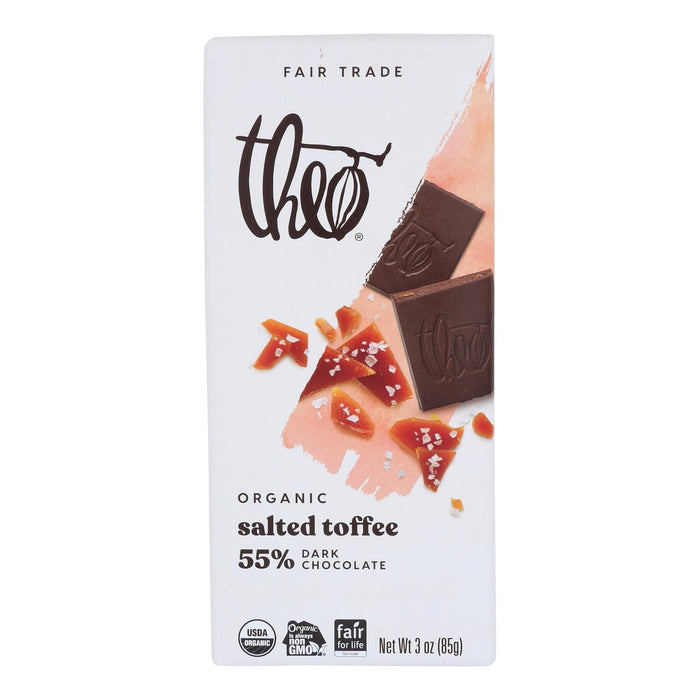 Theo Salted Toffee 55% Dark Chocolate Bar - 3 Oz., Case of 12