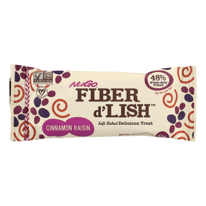 Nugo Fiber Dlish Cinnamon Raisin Nutrition Bar - 1.6 Oz Bars - Case of 16