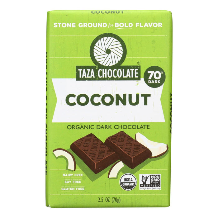 Taza Chocolate Stone Ground Organic Dark Chocolate Bar with Coco Besos Coconut, 2.5 Oz.