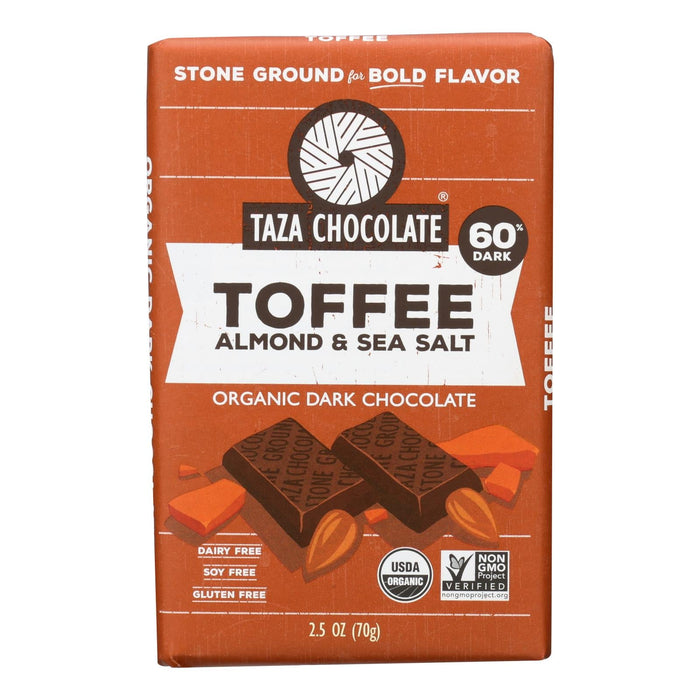 Taza Chocolate Stone Ground Organic Dark Chocolate Bar - Toffee Almond & Sea Salt - 2.5 Oz.