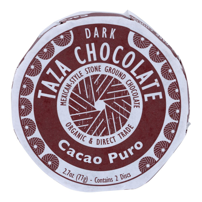 Taza Chocolate Organic Mexicano Discs 100% Dark Chocolate Cacao Puro - 2.7 Oz Each - Case of 12