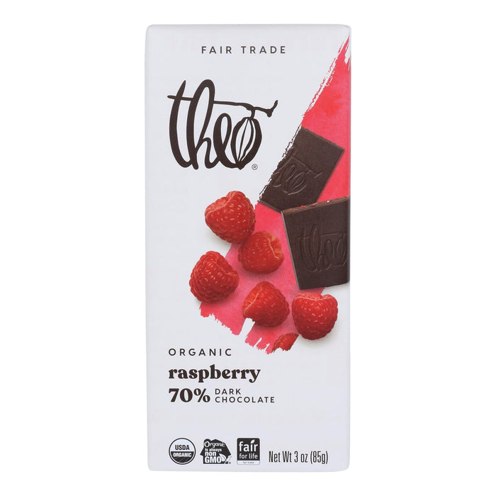 Theo Organic Dark Chocolate Raspberry Bar - 70% Cacao - 3 Oz