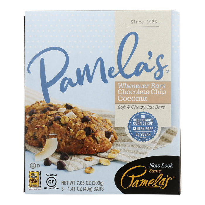 Pamela's Products Oat Chocolate Chip Whenever Bars - Coconut - Case of 6 - 1.41 Oz. Each