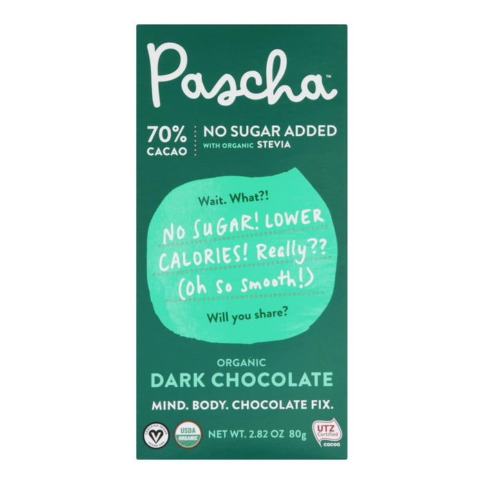 Pascha Dark Chocolate Bar - 70% Cocoa With Stevia Sweetener - 2.82 Oz, 10-Pack