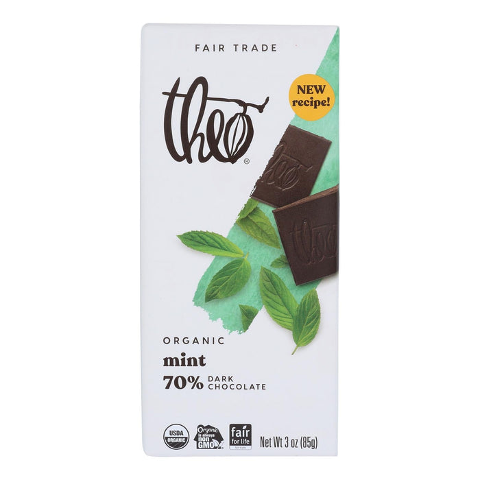 Theo Chocolate Organic Classic Dark Chocolate Mint Bar - 70% Cacao - 3 Oz - 12 Count