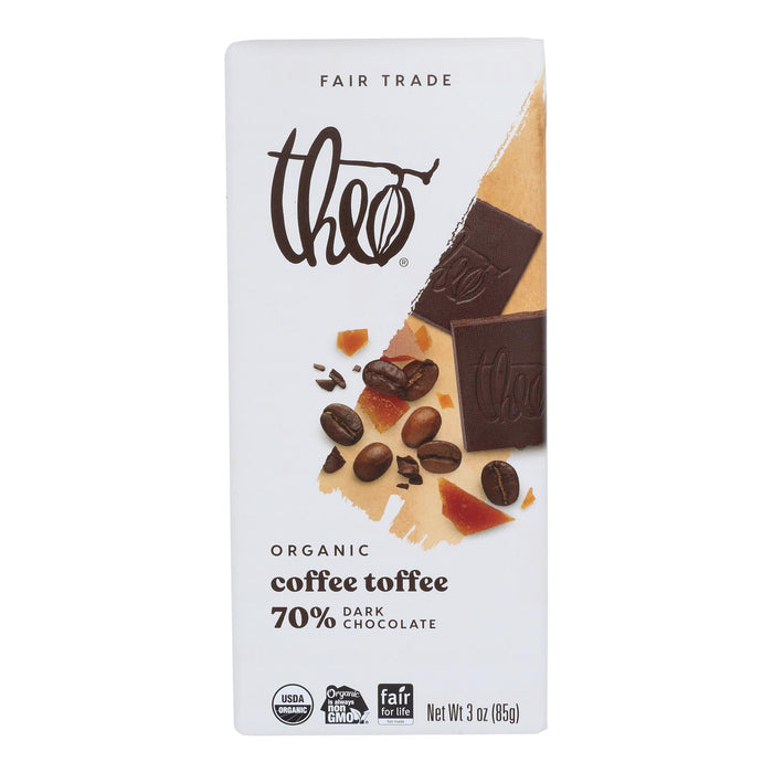 Theo Chocolate Coffee Toffee Bar 70% Dark Chocolate - 3 Oz Bar (Case of 12)