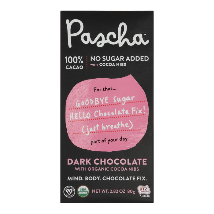 Pascha 100% Nibs Dark Chocolate Bar, 2.82 Oz