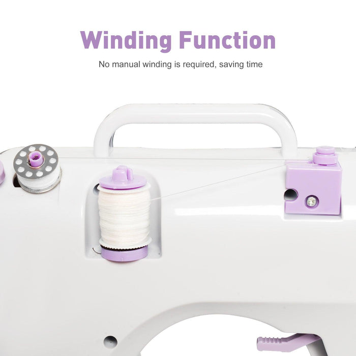 Portable Mini Sewing Machine for Beginners with Foot Pedal 12 Built-In Stitches Double Thread, Purple