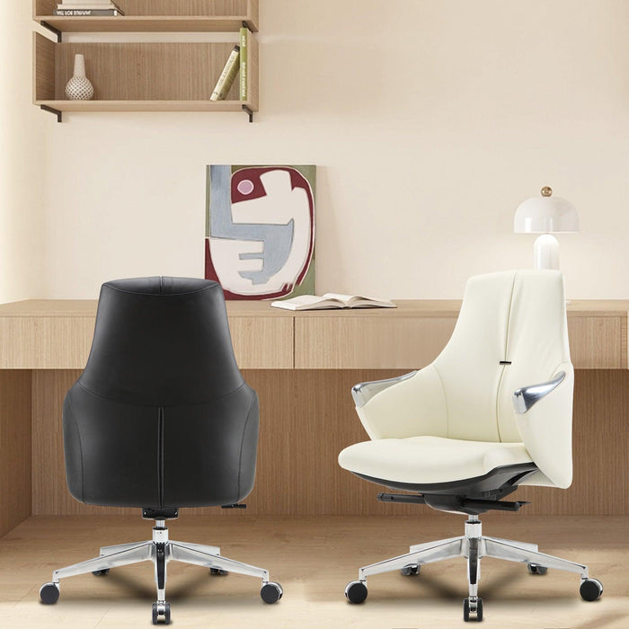 Executive Ergonomic Leather Office Chairs with Tilt and Height Adjustable, White