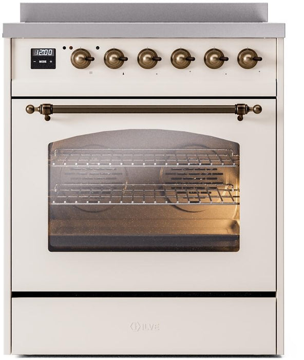 ILVE Nostalgie II 30" Induction Range with Element Stove and Electric Oven in Antique White with Bronze Trim, UPI304NMPAWB