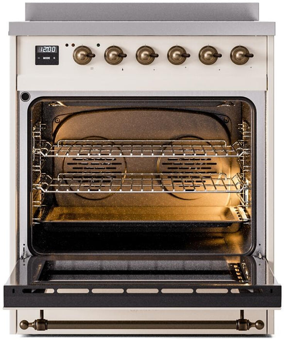 ILVE Nostalgie II 30" Induction Range with Element Stove and Electric Oven in Antique White with Bronze Trim, UPI304NMPAWB