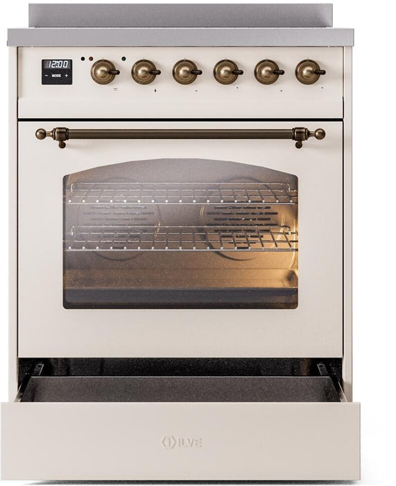 ILVE Nostalgie II 30" Induction Range with Element Stove and Electric Oven in Antique White with Bronze Trim, UPI304NMPAWB