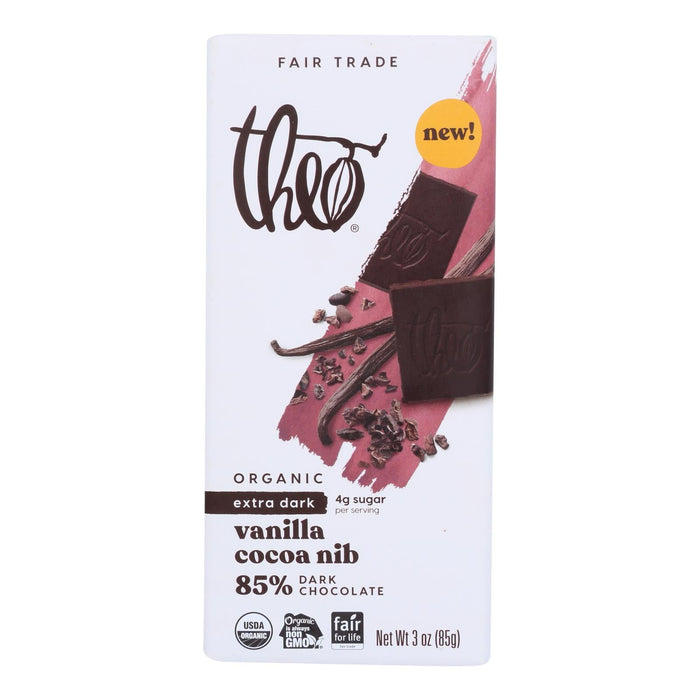 Theo 85% Vanilla Cocoa Nib Dark Chocolate Bar - 3 Oz