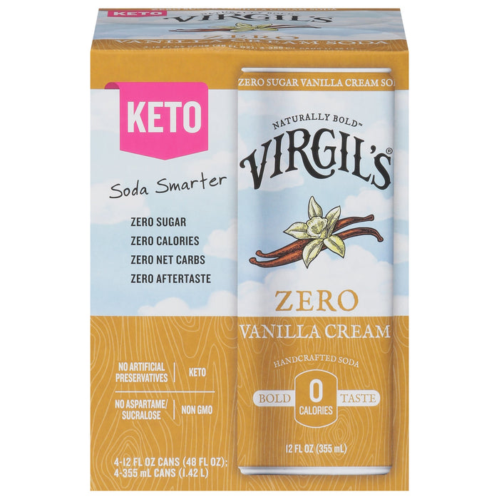 Virgil's Zero Sugar Vanilla Cream Soda, 4/12 Fl oz Cans (Case of 6)