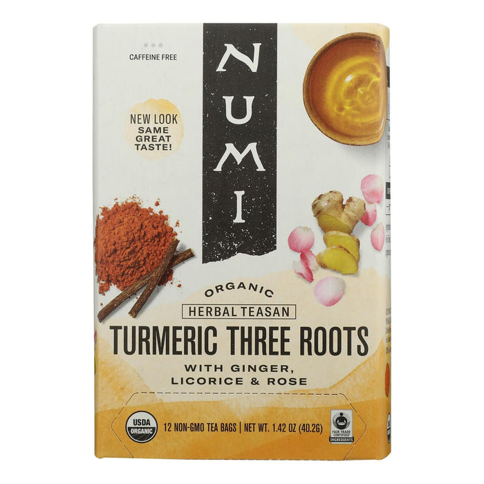 Numi Tea Organic Turmeric 3 Roots Herbal Tea, 15-Bag Cases (Pack of 6)