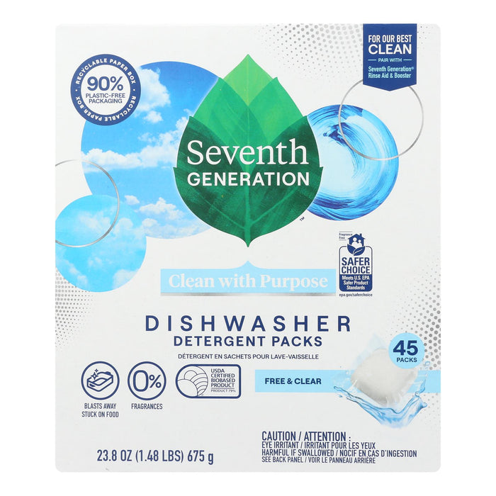 Seventh Generation Free & Clear Automatic Dishwasher Pacs - 45 Count x 5