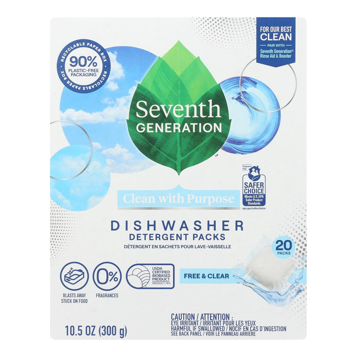 Seventh Generation Automatic Dishwashing Detergent Pacs, Fragrance & Clear, 20 Count Pack, Pack of 6