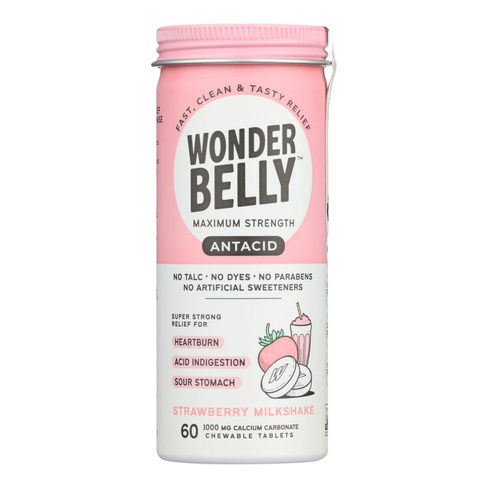 Wonder Belly Antacids Heartburn Relief - Strawberry Milkshake, Case of 4 - 60 Count