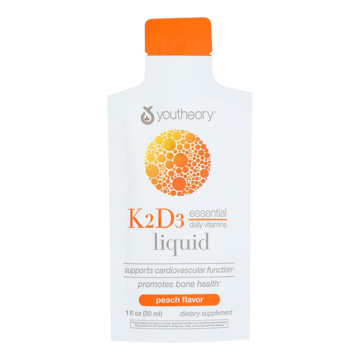 Youtheory Liquid Vitamin K2 & D3 with Peach Flavor - 1 Fluid Ounce - Pack of 12