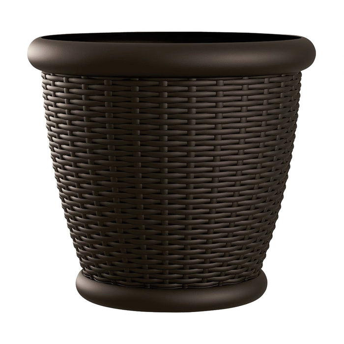 Suncast Willow 18 Inch Diameter Resin Decorative Wicker Patio Planter Pot, Java