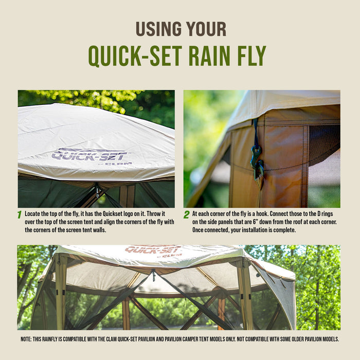 CLAM Quick-Set Pavilion Screened Canopy Tent Rain Fly Tarp, Cover Only, Tan