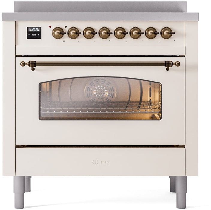 ILVE Nostalgie II 36" Induction Range with Element Stove and Electric Oven in Antique White with Bronze Trim, UPI366NMPAWB