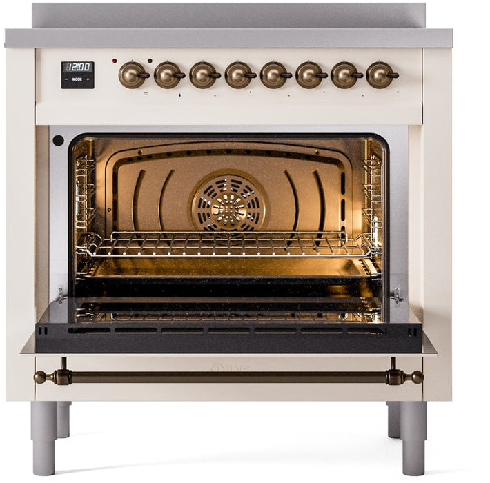 ILVE Nostalgie II 36" Induction Range with Element Stove and Electric Oven in Antique White with Bronze Trim, UPI366NMPAWB