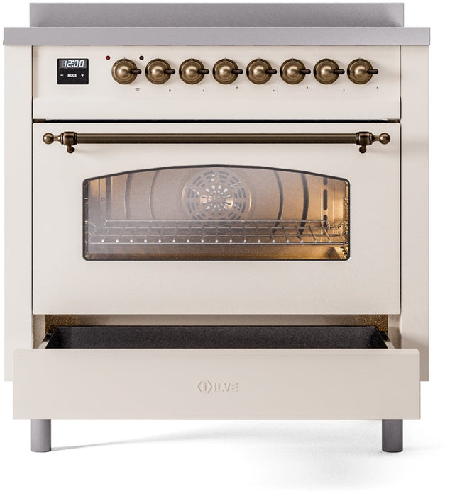 ILVE Nostalgie II 36" Induction Range with Element Stove and Electric Oven in Antique White with Bronze Trim, UPI366NMPAWB