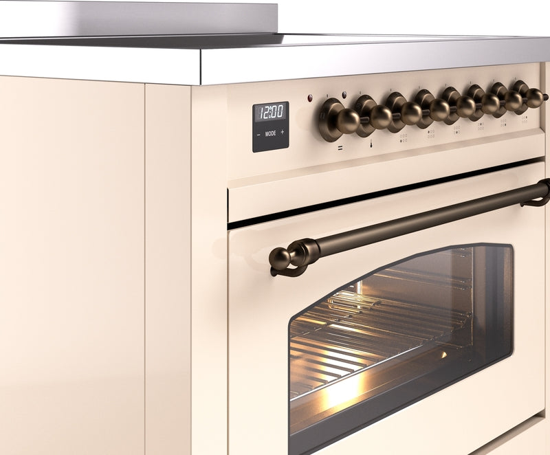 ILVE Nostalgie II 36" Induction Range with Element Stove and Electric Oven in Antique White with Bronze Trim, UPI366NMPAWB