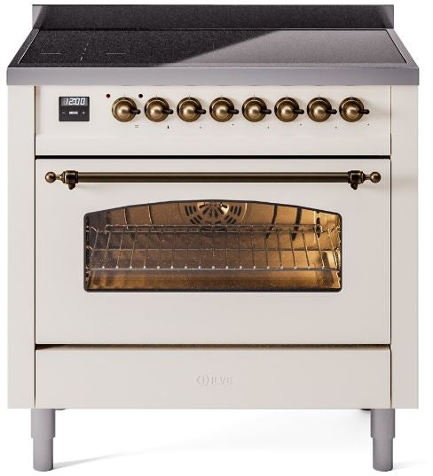 ILVE Nostalgie II 36" Induction Range with Element Stove and Electric Oven in Antique White with Bronze Trim, UPI366NMPAWB