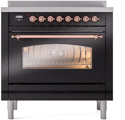 ILVE Nostalgie II 36" Induction Range with Element Stove and Electric Oven in Glossy Black with Copper Trim, UPI366NMPBKP